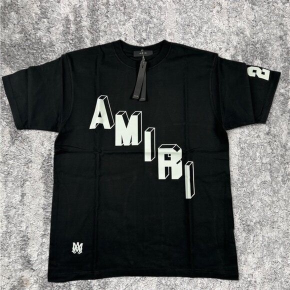 NWT AMIRI Asymmetrical Logo Mens Large Shirt Black - Picture 1 of 4